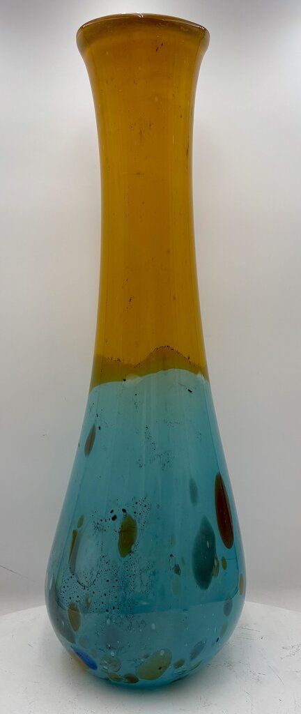 Murano Style 2 Tone Spotted Blown Glass Floor Vase 25"