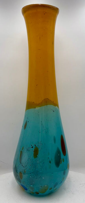 Murano Style 2 Tone Spotted Blown Glass Floor Vase 25"
