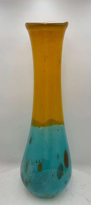 Murano Style 2 Tone Spotted Blown Glass Floor Vase 25"
