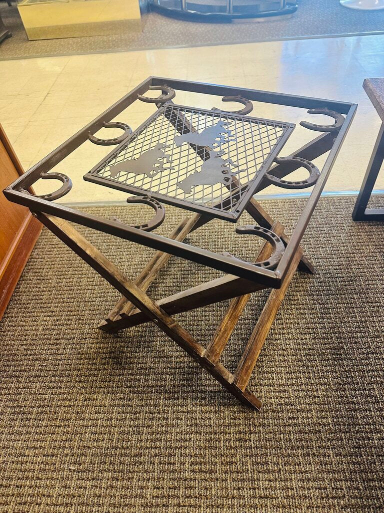 Rustic Horseshoe Glass Top Side Table 18x18x18