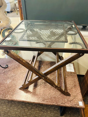 Rustic Horseshoe Glass Top Side Table 18x18x18