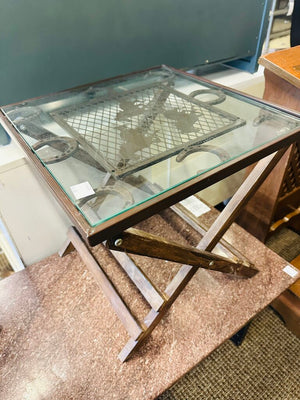 Rustic Horseshoe Glass Top Side Table 18x18x18