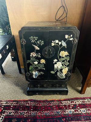 Chinese Lacquered & Hardstone Bar Cabinet 26x16x42