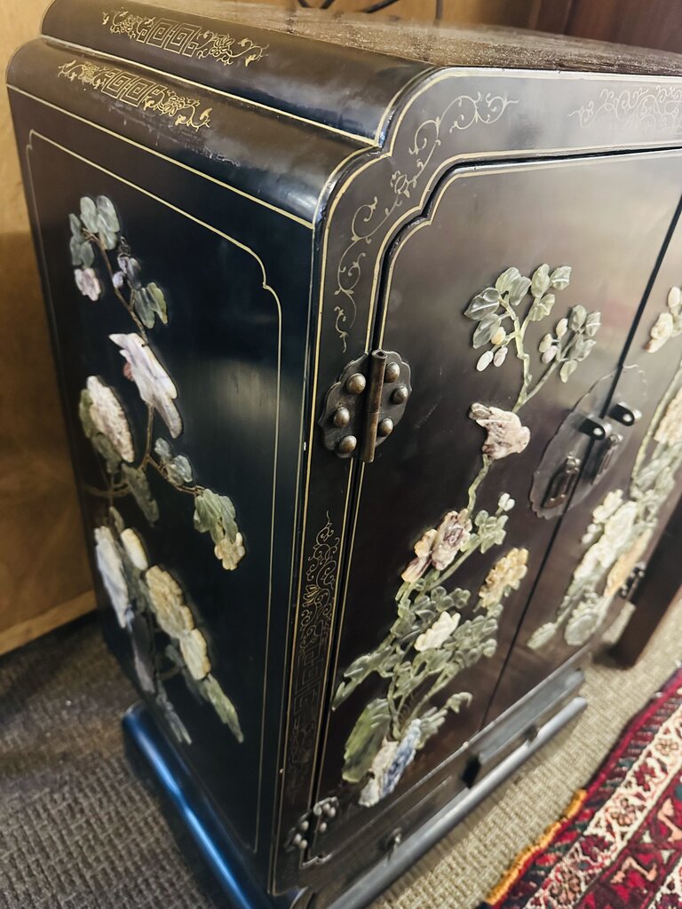 Chinese Lacquered & Hardstone Bar Cabinet 26x16x42