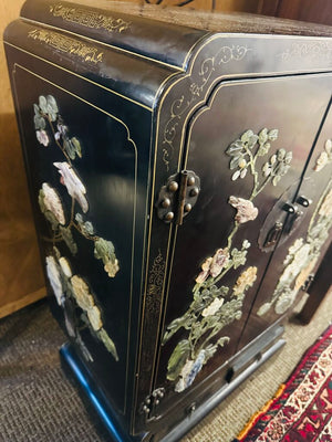 Chinese Lacquered & Hardstone Bar Cabinet 26x16x42