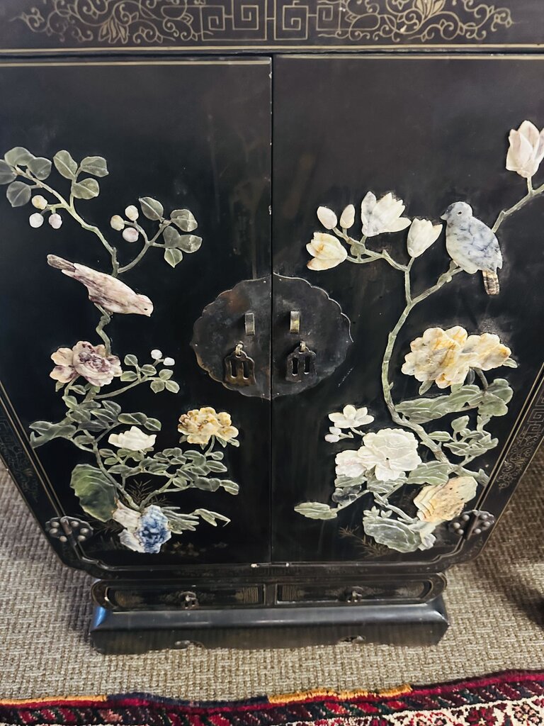 Chinese Lacquered & Hardstone Bar Cabinet 26x16x42