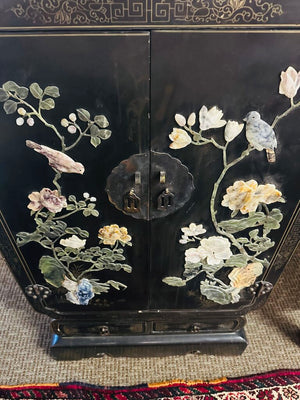 Chinese Lacquered & Hardstone Bar Cabinet 26x16x42