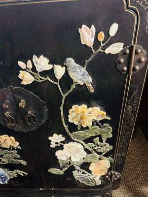 Chinese Lacquered & Hardstone Bar Cabinet 26x16x42
