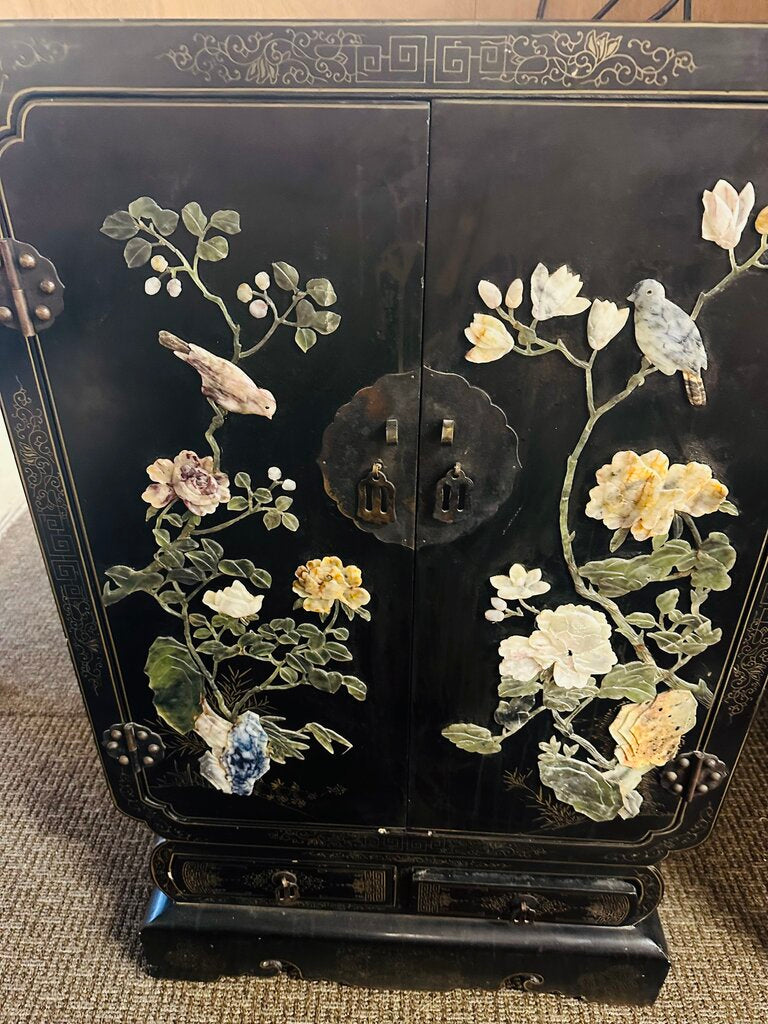 Chinese Lacquered & Hardstone Bar Cabinet 26x16x42