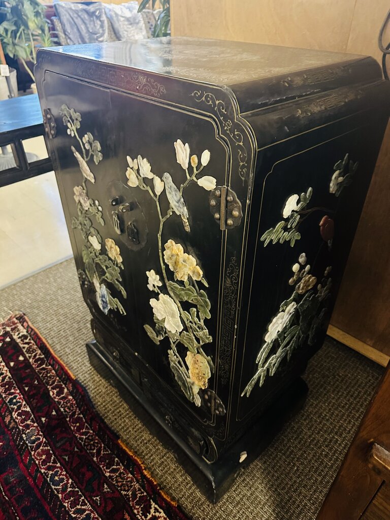 Chinese Lacquered & Hardstone Bar Cabinet 26x16x42