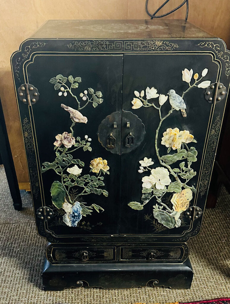 Chinese Lacquered & Hardstone Bar Cabinet 26x16x42