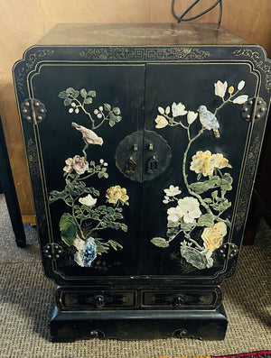 Chinese Lacquered & Hardstone Bar Cabinet 26x16x42