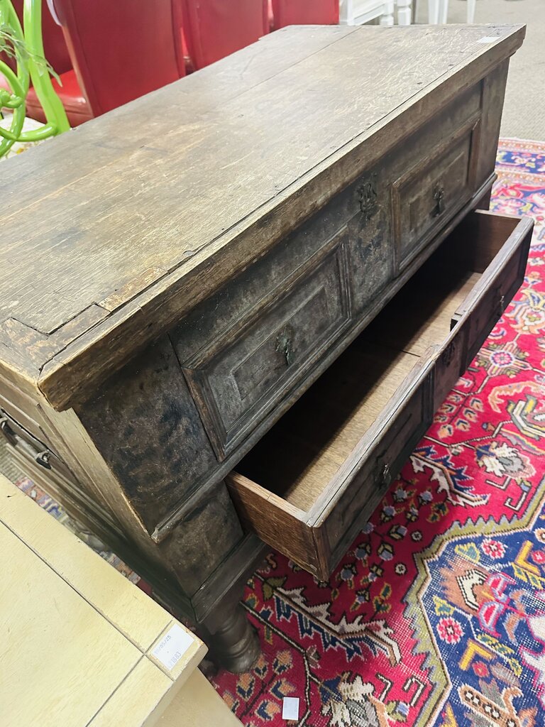 English Jacobean Oak Wood Chest of Drawers 37 x 19.5 x 29.75