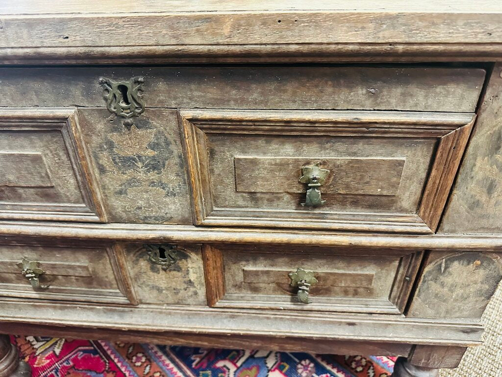 English Jacobean Oak Wood Chest of Drawers 37 x 19.5 x 29.75