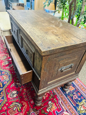 English Jacobean Oak Wood Chest of Drawers 37 x 19.5 x 29.75