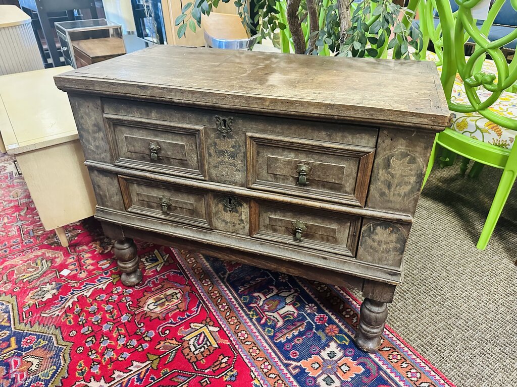 English Jacobean Oak Wood Chest of Drawers 37 x 19.5 x 29.75