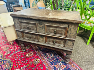 English Jacobean Oak Wood Chest of Drawers 37 x 19.5 x 29.75