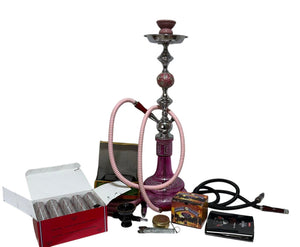 Pink Glass Greek Key Persian Style Hookah Complete Smoking Kit (No Tobacco)