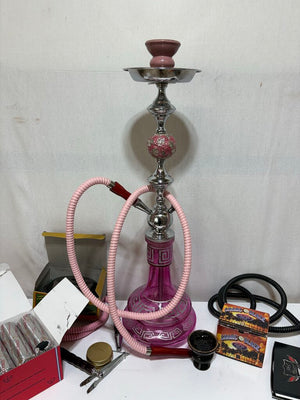Pink Glass Greek Key Persian Style Hookah Complete Smoking Kit (No Tobacco)