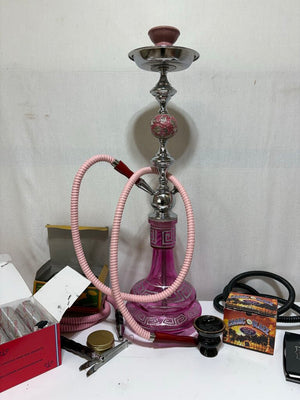Pink Glass Greek Key Persian Style Hookah Complete Smoking Kit (No Tobacco)