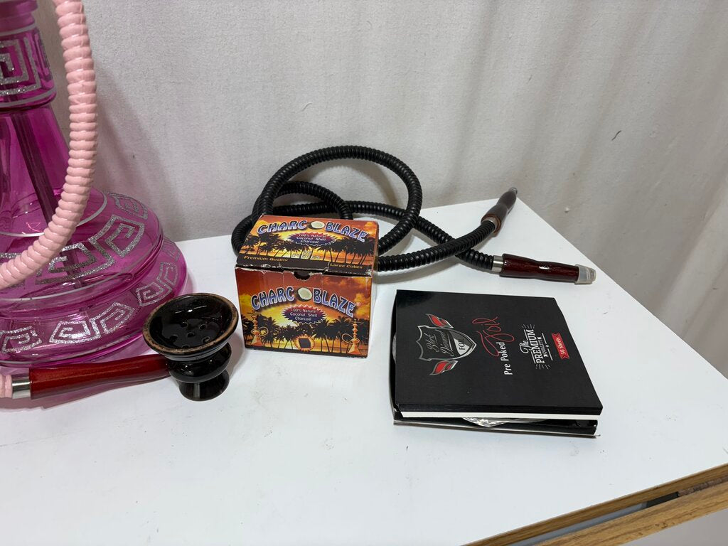 Pink Glass Greek Key Persian Style Hookah Complete Smoking Kit (No Tobacco)
