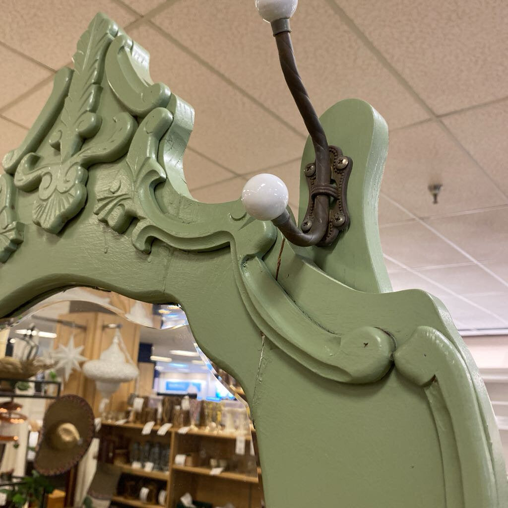 Sage Green Hall Tree w/ Mirror & Storage Seat 24x16x83 by Miss Daisy's Consignment & Auction House