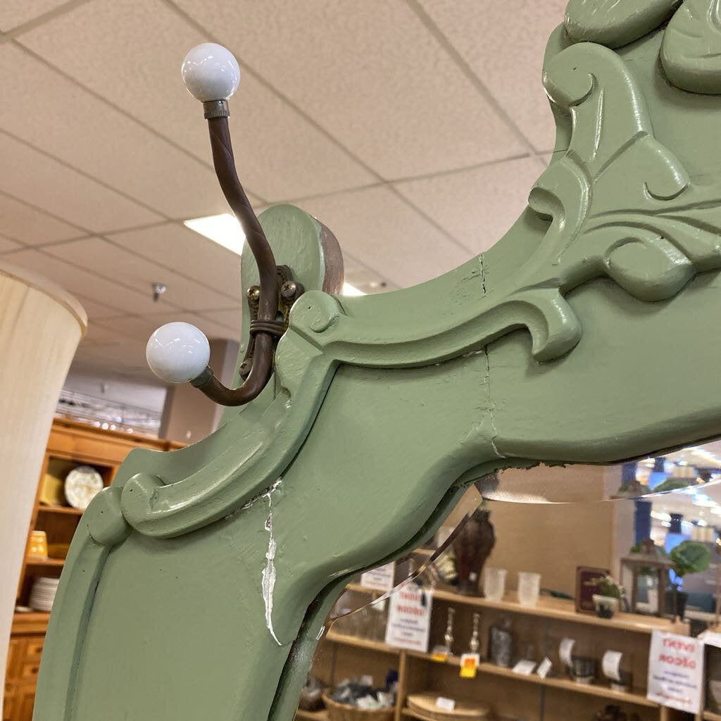 Sage Green Hall Tree w/ Mirror & Storage Seat 24x16x83 by Miss Daisy's Consignment & Auction House