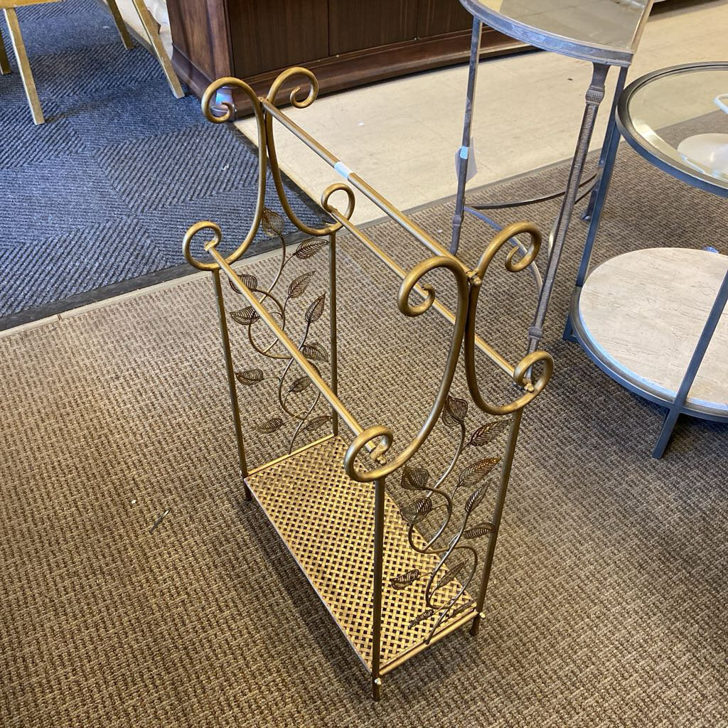 Gold Leaf Design Metal Towel Stand 19" W.