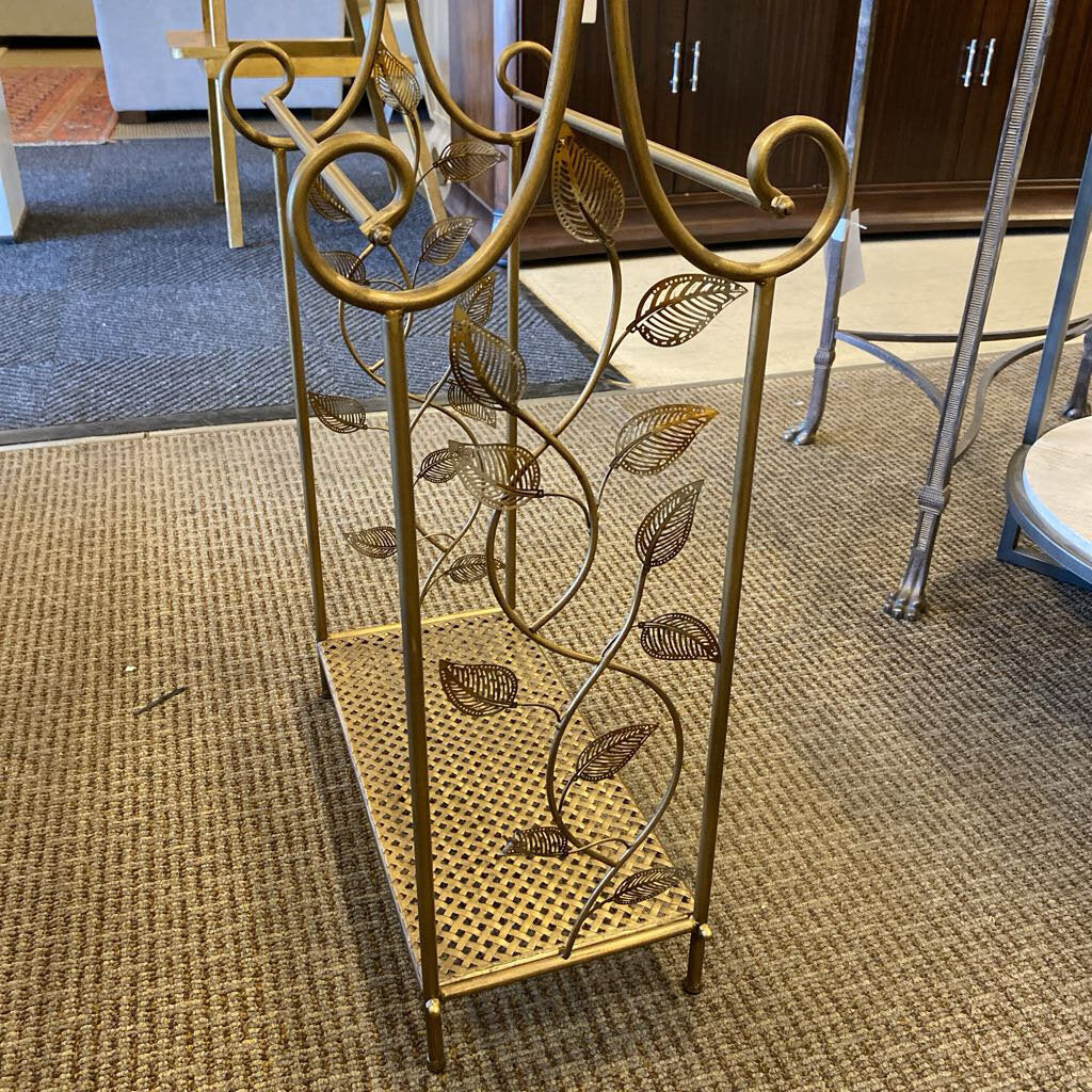 Gold Leaf Design Metal Towel Stand 19" W.