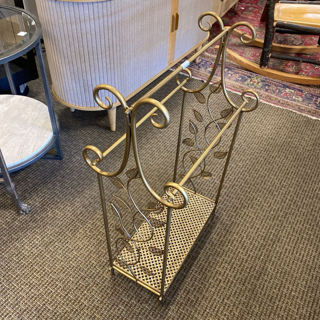 Gold Leaf Design Metal Towel Stand 19" W.