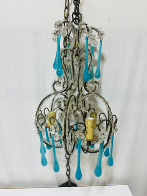Vintage French Blue Murano Beaded Chandelier