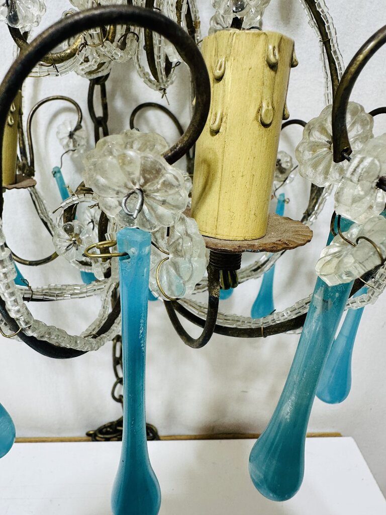 Vintage French Blue Murano Beaded Chandelier