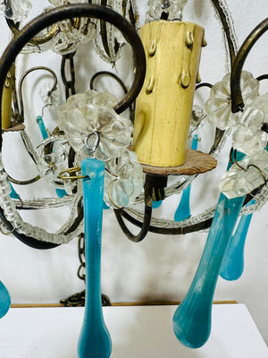 Vintage French Blue Murano Beaded Chandelier