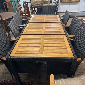 Acacia & Wicker Outdoor 9pc Dining Set + Cushions