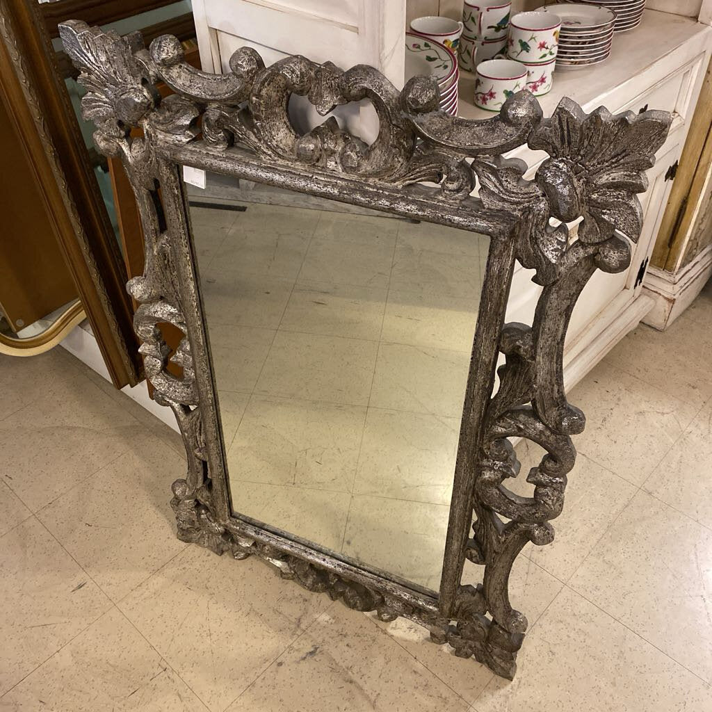 Baroque Style Silver Hand Carved Wall Mirror 27.5x39.5"