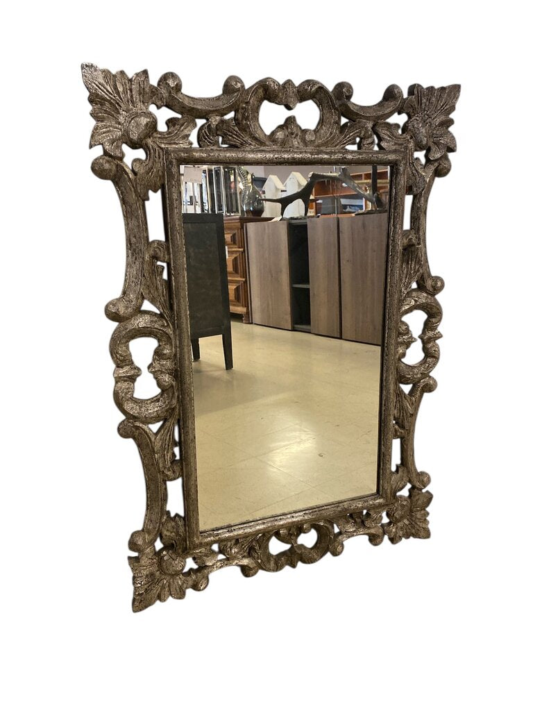 Baroque Style Silver Hand Carved Wall Mirror 27.5x39.5"