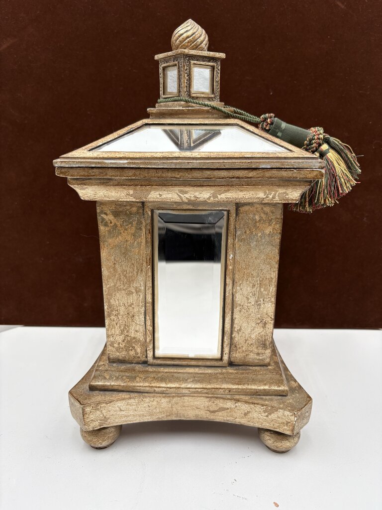 Giltwood Mirrored Velvet Lined Lidded Storage Box w/ Tassel