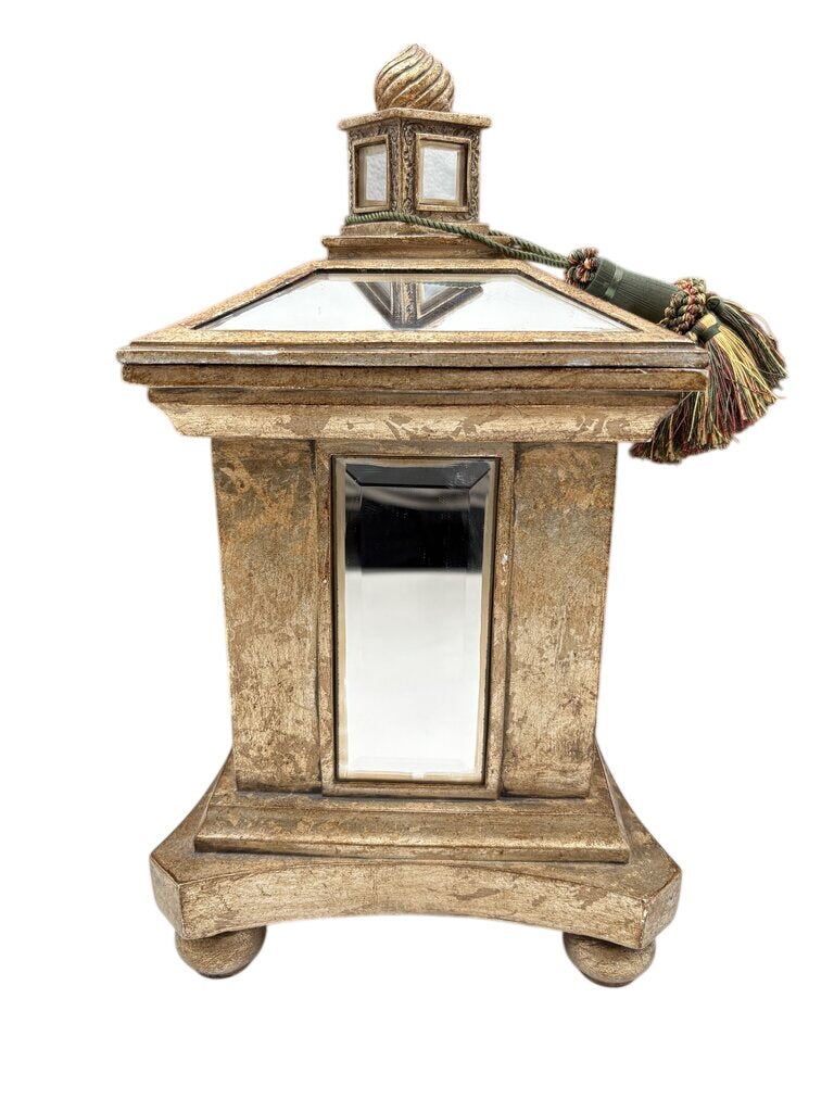 Giltwood Mirrored Velvet Lined Lidded Storage Box w/ Tassel