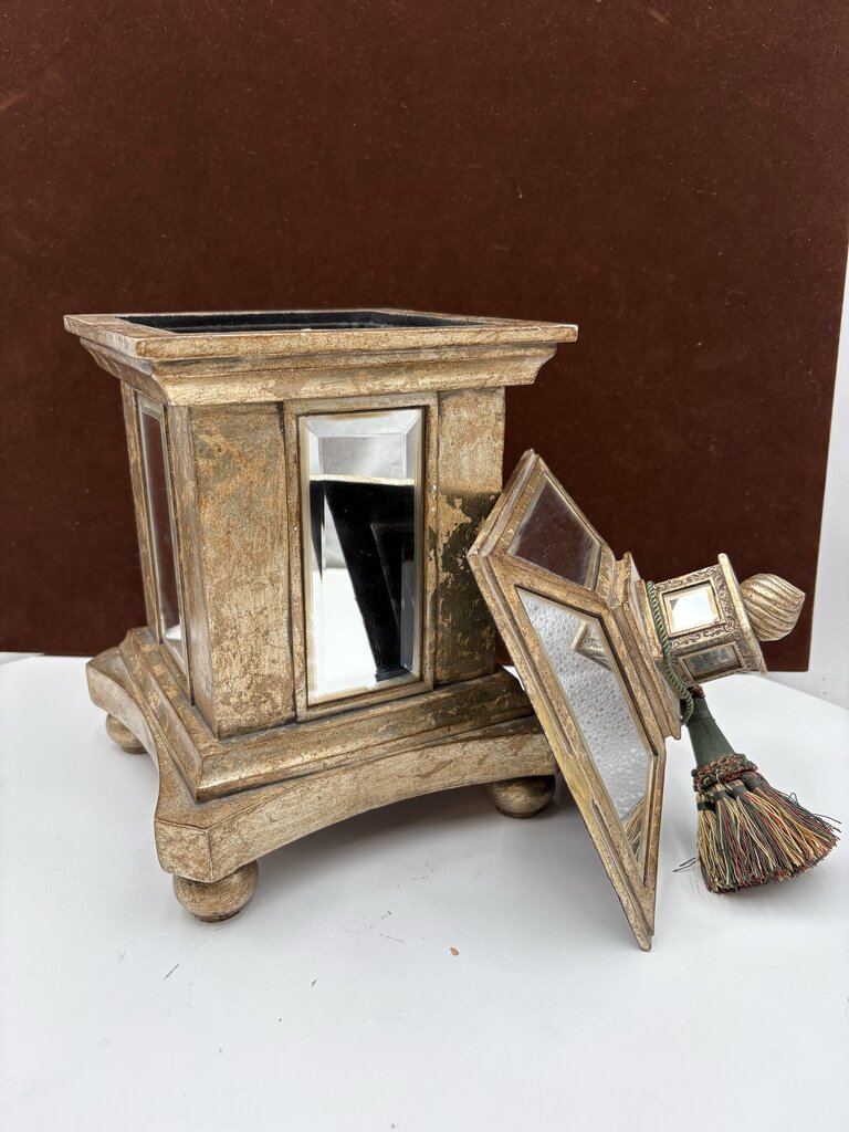 Giltwood Mirrored Velvet Lined Lidded Storage Box w/ Tassel