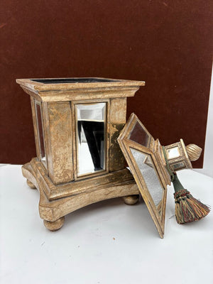Giltwood Mirrored Velvet Lined Lidded Storage Box w/ Tassel