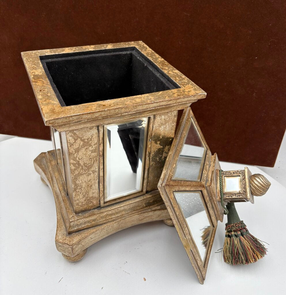 Giltwood Mirrored Velvet Lined Lidded Storage Box w/ Tassel