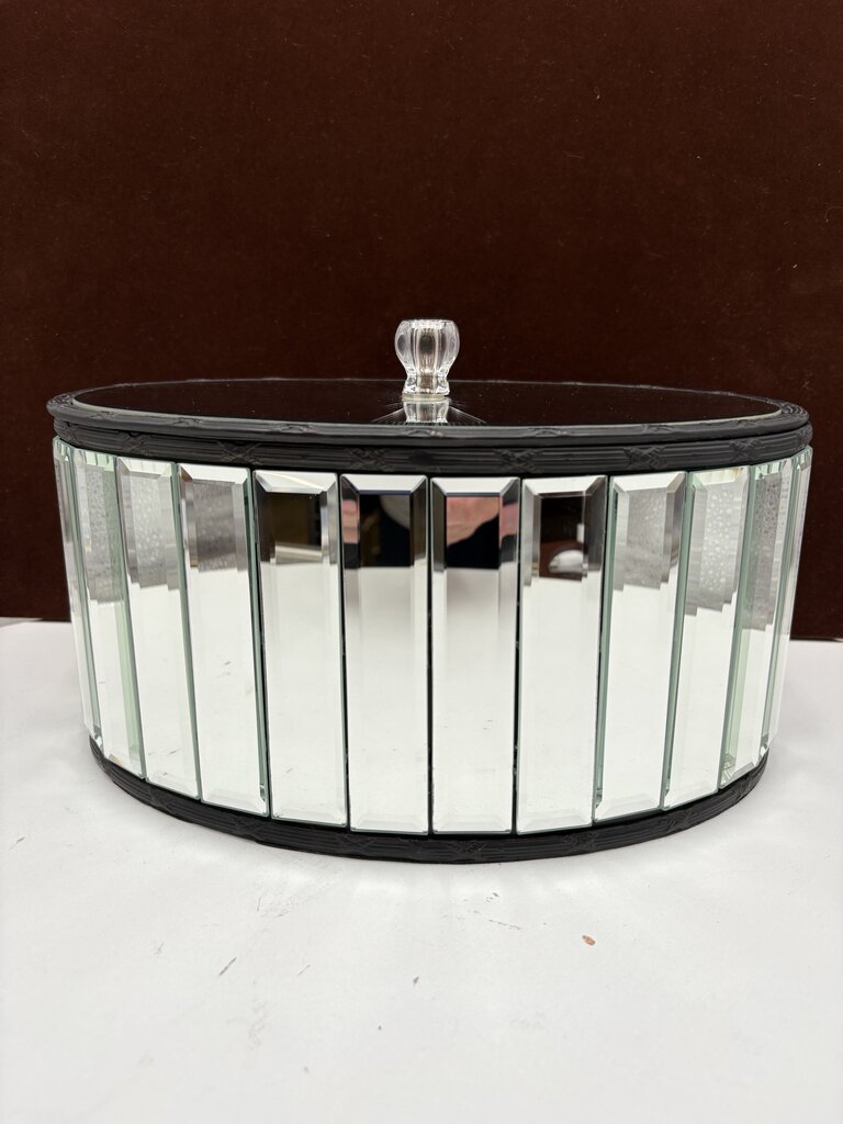 Uttermost Black Velvet Lined Oval Mirrored Panel Lidded Storage Box