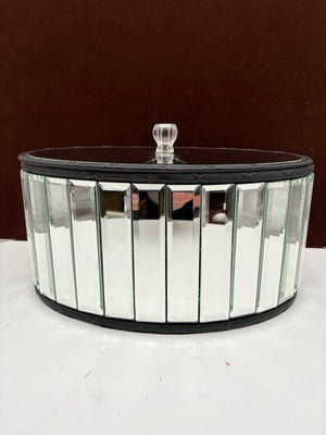 Uttermost Black Velvet Lined Oval Mirrored Panel Lidded Storage Box