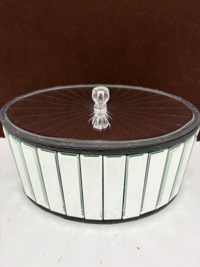 Uttermost Black Velvet Lined Oval Mirrored Panel Lidded Storage Box