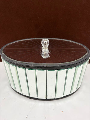 Uttermost Black Velvet Lined Oval Mirrored Panel Lidded Storage Box