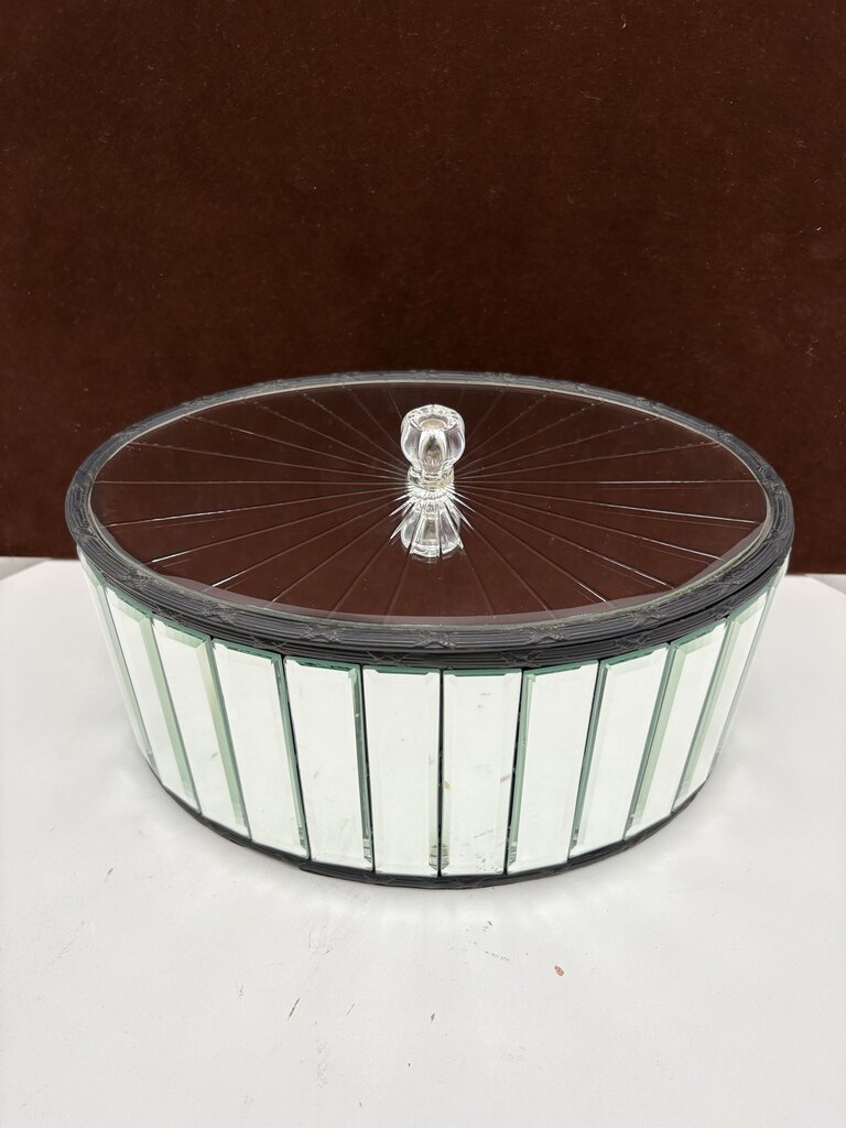 Uttermost Black Velvet Lined Oval Mirrored Panel Lidded Storage Box