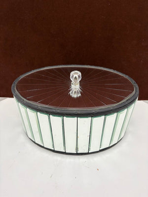 Uttermost Black Velvet Lined Oval Mirrored Panel Lidded Storage Box