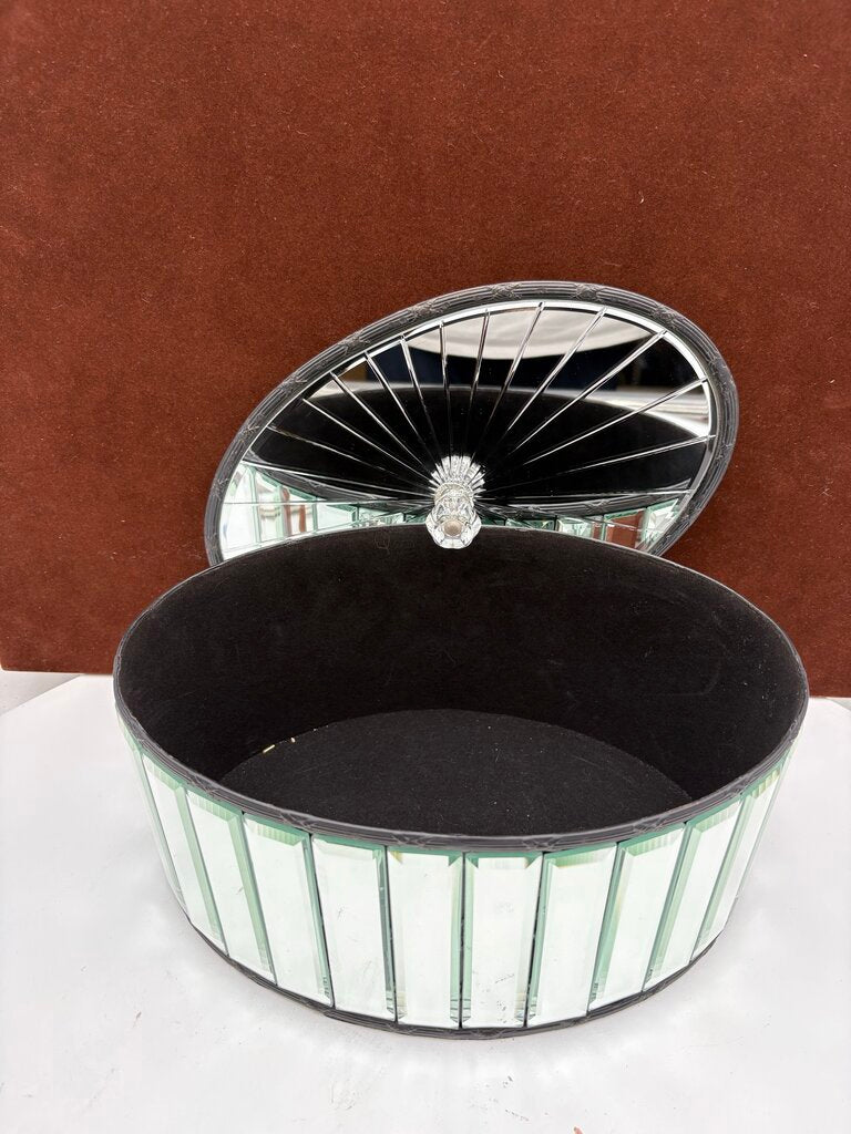 Uttermost Black Velvet Lined Oval Mirrored Panel Lidded Storage Box