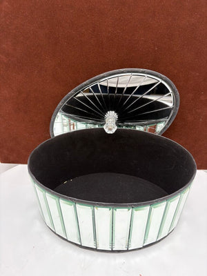 Uttermost Black Velvet Lined Oval Mirrored Panel Lidded Storage Box