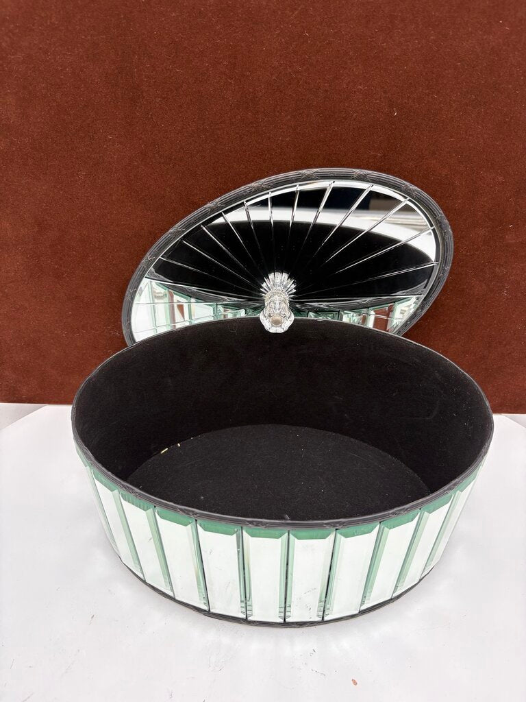 Uttermost Black Velvet Lined Oval Mirrored Panel Lidded Storage Box